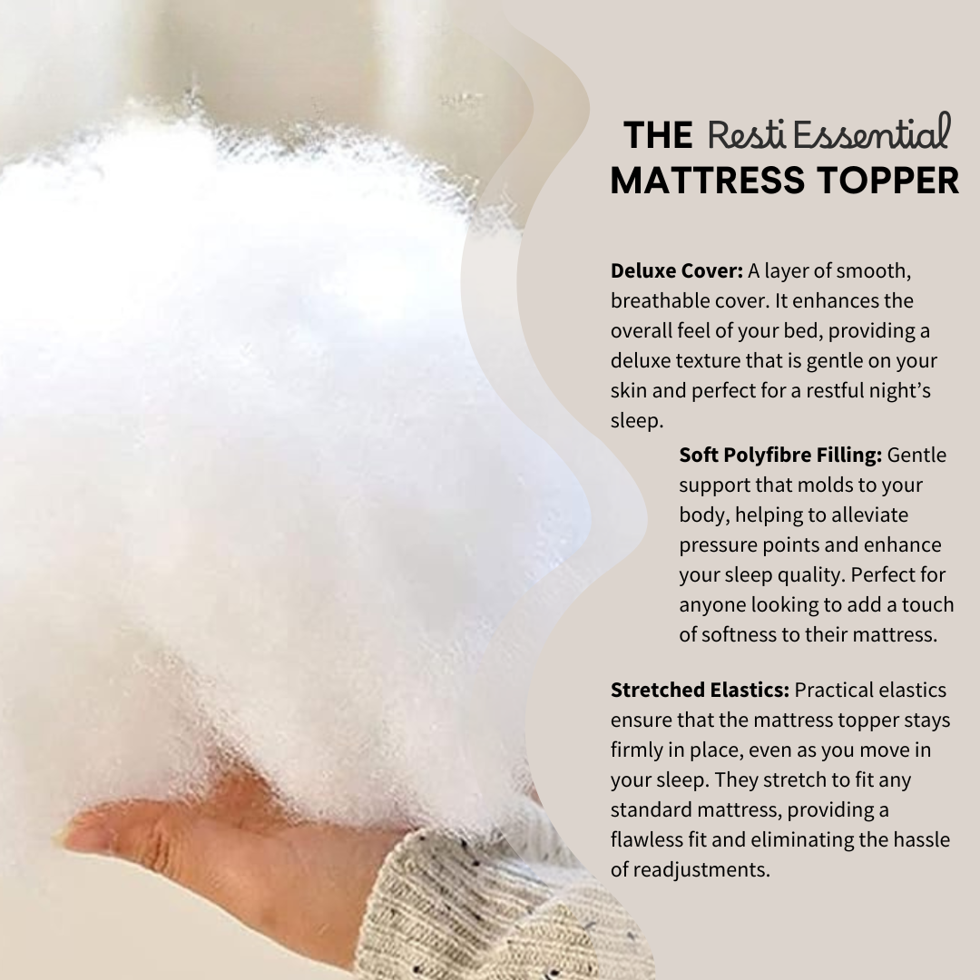 Resti Essential Plush Mattress Topper: Deluxe Softness and Comfort for All Mattress Types