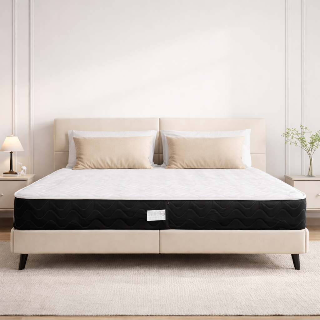 Black Pattern Medium Soft or Medium Firm Comfort, Breathable Hypoallergenic Cover, 3 Layer Support System, Durable & Supportive Sleep Mattress