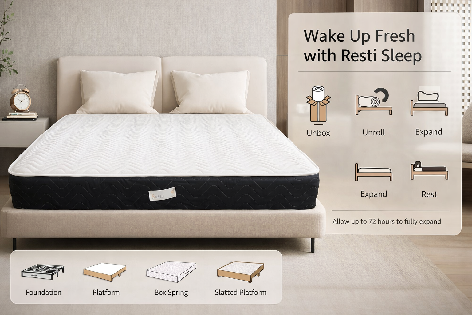 Black Pattern Medium Soft or Medium Firm Comfort, Breathable Hypoallergenic Cover, 3 Layer Support System, Durable & Supportive Sleep Mattress