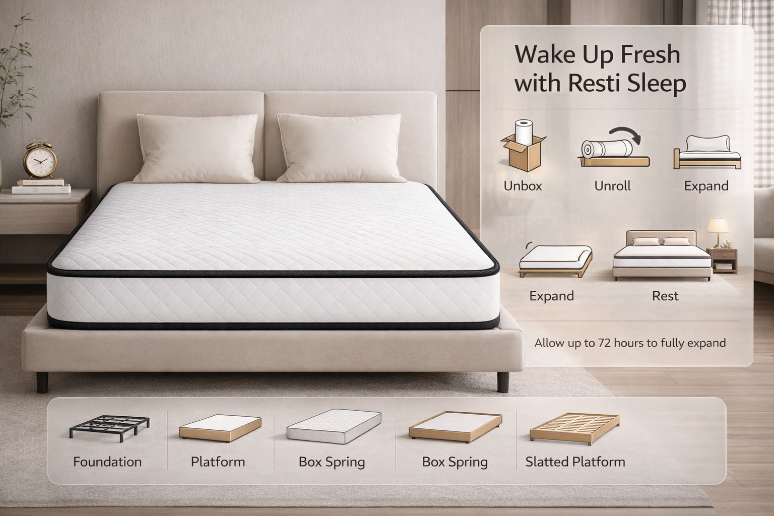 Black Tape Diamond Mattress 20cm Deep Bonnell Open Coil Spring Mattress, Foam Free Plush Comfort, Breathable Cooltouch Cover